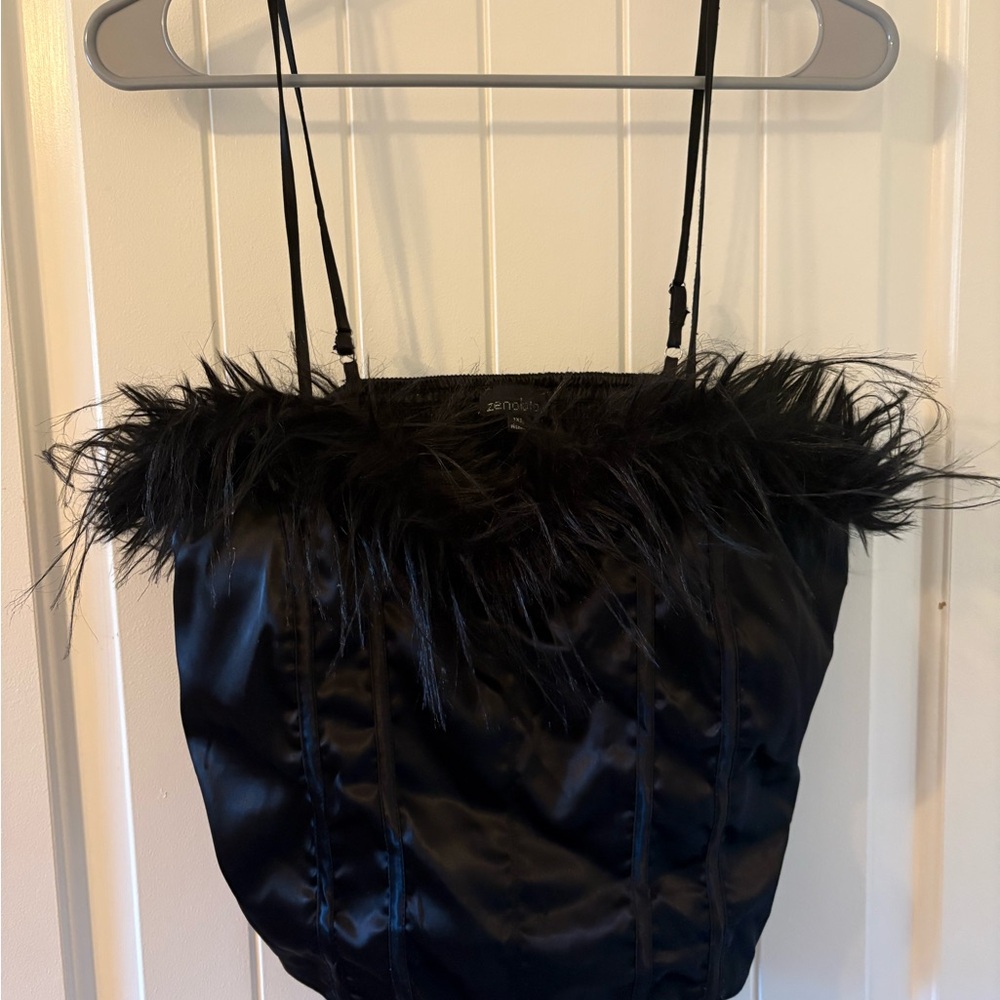 Chic Black Feather Corset Top